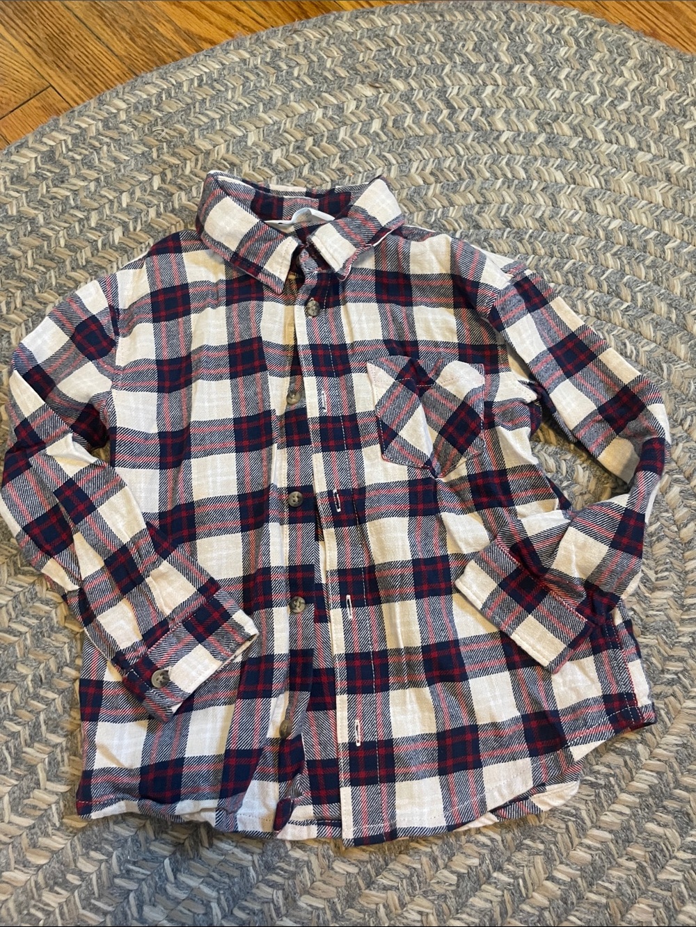 Plaid Button-Up Shirt in Cream, Navy & Red